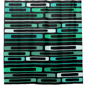 Rideaux De Douche Mi-siècle Retro Flat Rocks Noir Turquoise