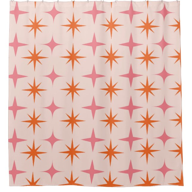 Rideaux De Douche Mi-Siècle Rétro Starburs Motif rose orange (Devant)