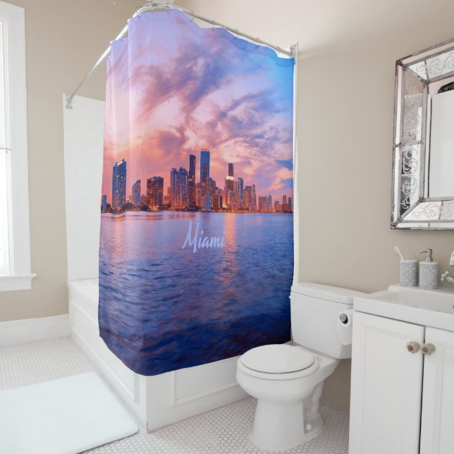 Rideaux De Douche Miami Beach Floride City Skyline (En situation)