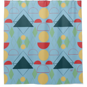 Rideaux De Douche Mid Century bleu géométrique