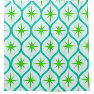 Rideaux De Douche Mid-Century Green Starbursauts sur Motif Ovals