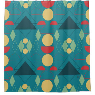 Rideaux De Douche Mid Century Mod Turquoise géométrique