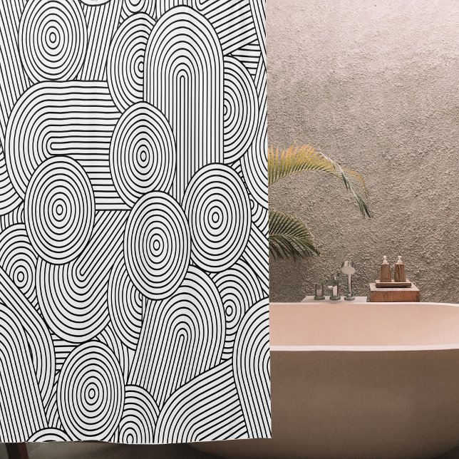 Rideaux De Douche Mid Century Modern Geometric Arch Black White (Mid Century Modern Geometric Arch Black White Shower Curtain)