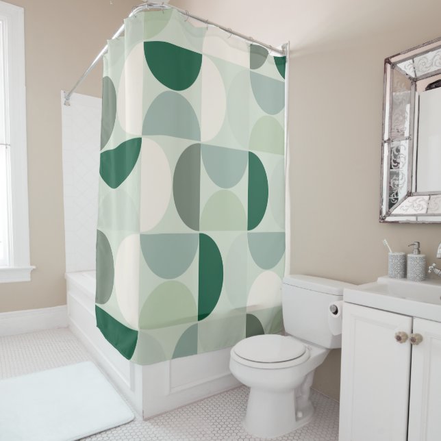 Rideaux De Douche Mid Century Moderne Abstrait Motif Sage Green (En situation)