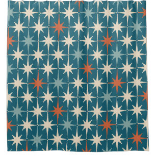 Rideaux De Douche Mid Century moderne Starburst Motif Turquoise