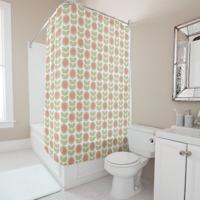 Rideaux De Douche  Mid-Century Pastel Pink Retro Floral Pattern (En situation)