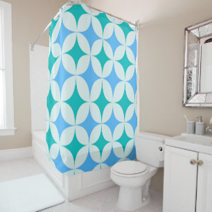 Rideaux De Douche Mid Century Retro Starburs Motif Turquoise Bleu