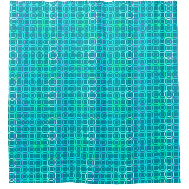 Rideaux De Douche Midcentury Modern Circles, turquoise et aqua (Devant)