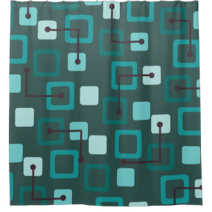 Rideaux De Douche Midsiècle 1950 Carreaux & Carré Turquoise