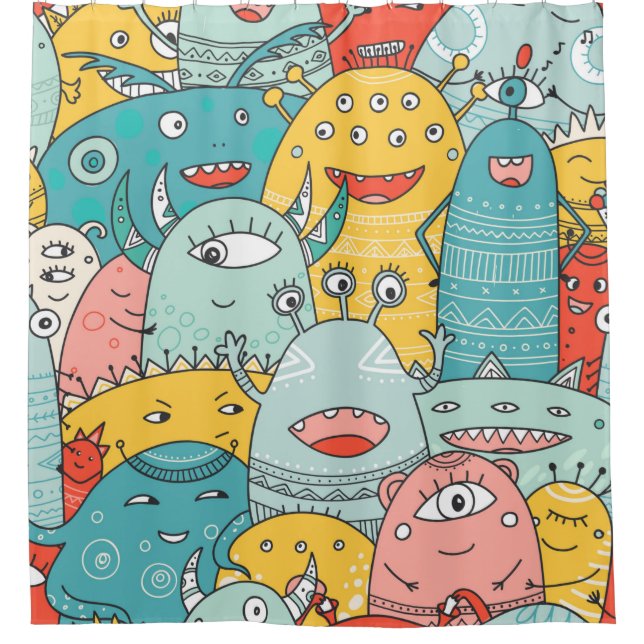 Rideaux De Douche mignon monstres foule sans couture motif dans le s (Devant)