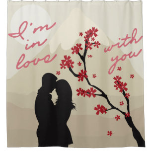 Rideaux De Douche Mignonne jeune couple romantique amoureux, histoir