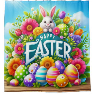 Rideaux De Douche Mignonne lapin de printemps/Pâques avec oeuf