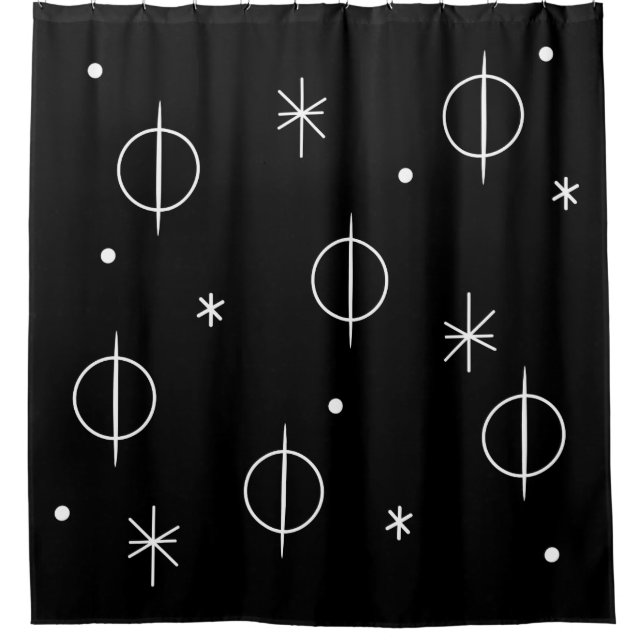 Rideaux De Douche Milieu du siècle moderne Cercles Abstraits Étoiles (Devant)