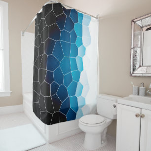 Rideaux De Douche Minimalisme Art Abstrait Bleu Cellules Blancs