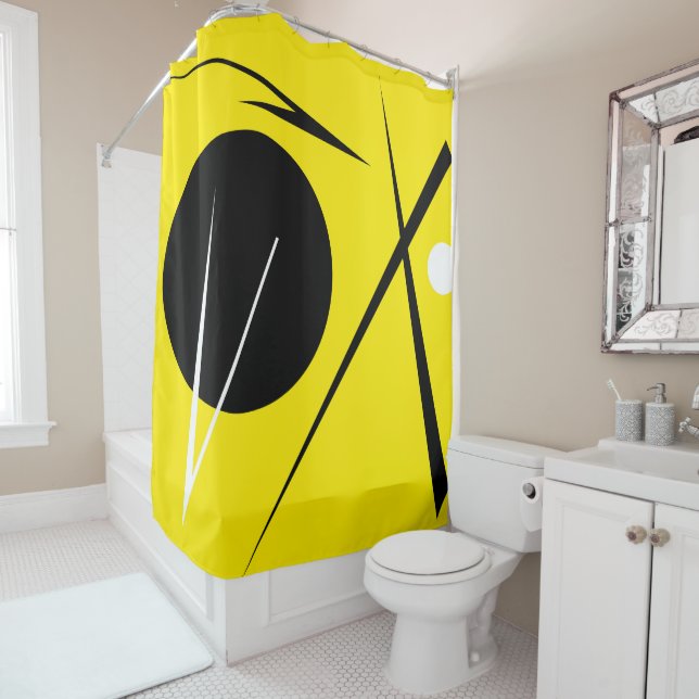 Rideaux De Douche Minimalisme moderne Art Abstrait Jaune Noir Blanc (En situation)