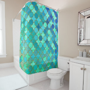 Rideaux De Douche Mint Aqua Turquoise Gold Oriental Marocain Carrela