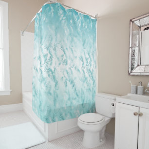 Rideaux De Douche Mint Aqua White Feuilles tropicaux