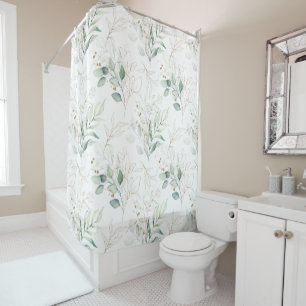 Rideaux De Douche Mint Green Pastel Floral Greenery Motif