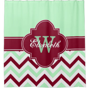 Rideaux De Douche Mint What Burgundy LG Chevron 1ICBR Nom Monogramme