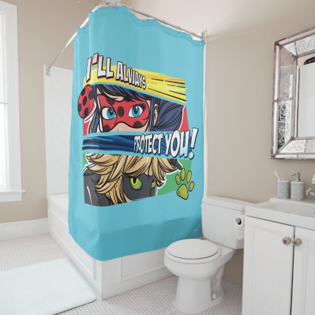 Rideaux De Douche Miraculous Ladybug & Cat Noir toujours vous protég (En situation)