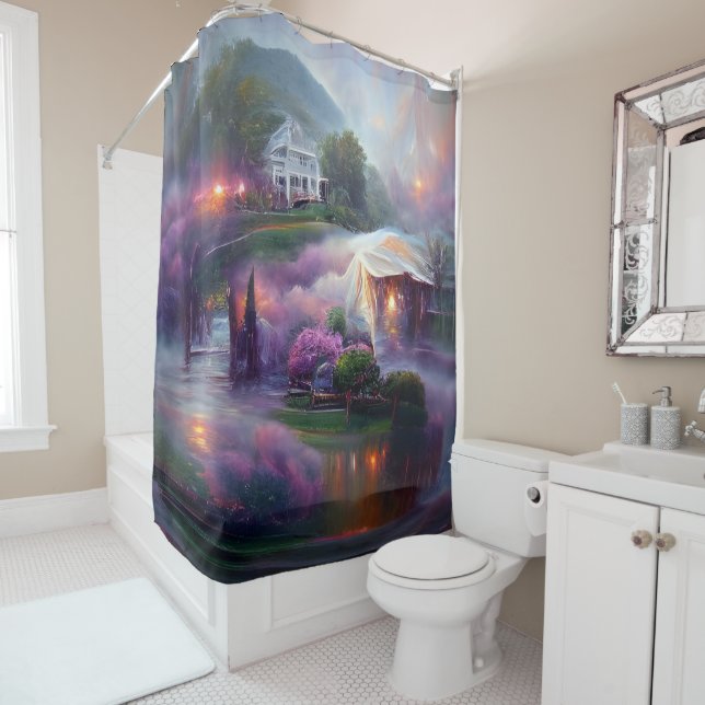 Rideaux De Douche Misty Wisteria House sur la colline (En situation)