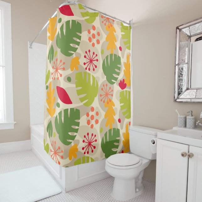 Rideaux De Douche Mod Monstera Feuille Abstraite Hawaii Tropical - C (En situation)