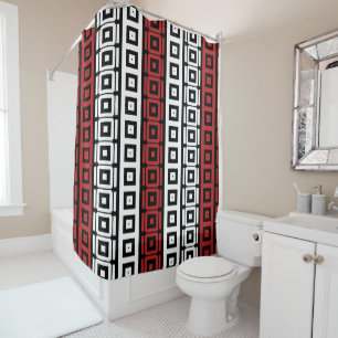 Rideaux De Douche mod noir blanc rouge carré rayures motif