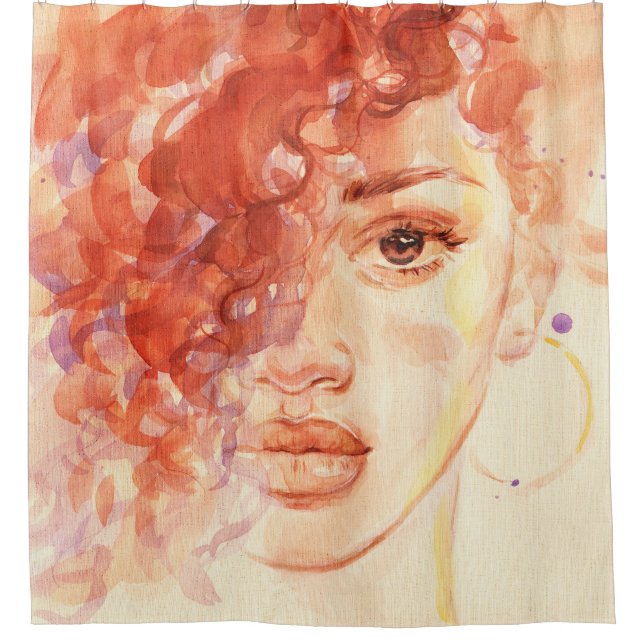 Rideaux De Douche Mode afro-américaine, aquarelle illustration. (Devant)