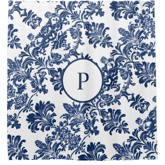 Rideaux De Douche Modèle bleu Damas de la marine classique (Devant)