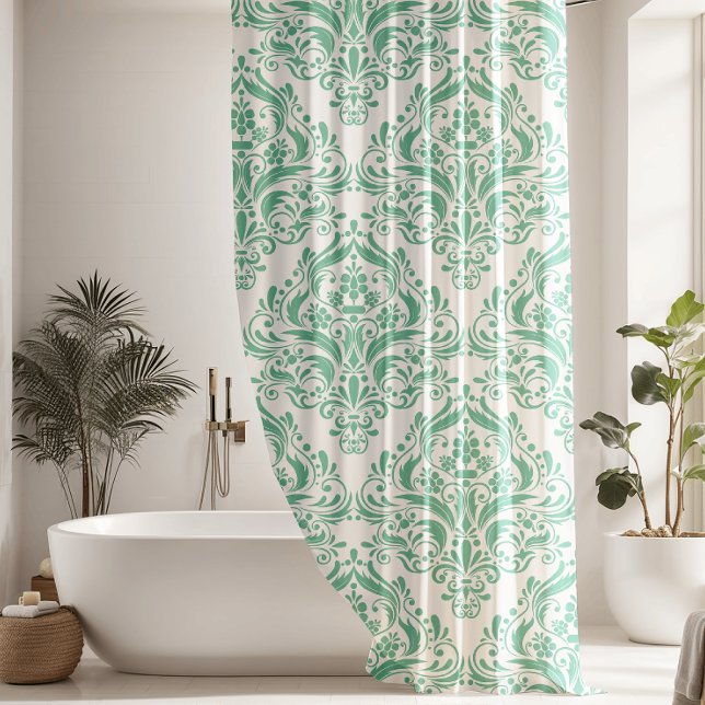 Rideaux De Douche Modèle de Damas vert de menthe contemporain (Créateur téléchargé)