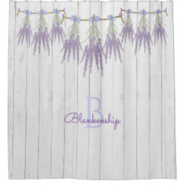 Rideaux De Douche Modèle de monogramme de fleurs de lavande rustique