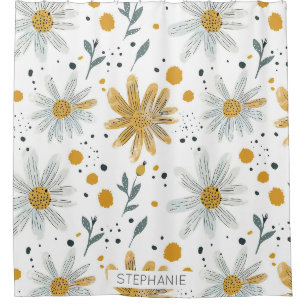 Rideaux De Douche Modèle floral blanc et jaune