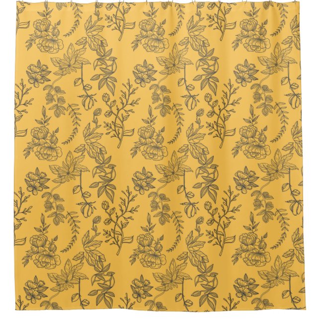 Rideaux De Douche Modèle floral de pays français jaune (Devant)