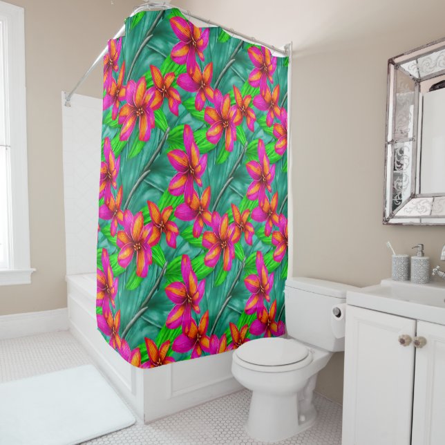 Rideaux De Douche Modèle floral Paradis tropical (En situation)