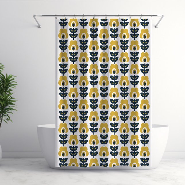 Rideaux De Douche Modèle floral rétro Marine et moutarde Jaune (Créateur téléchargé)