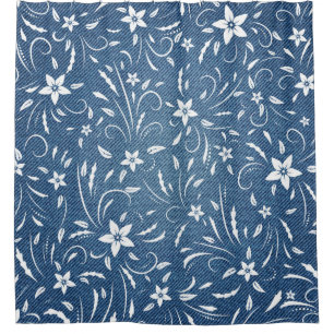 Rideaux De Douche Modèle floral sur denim