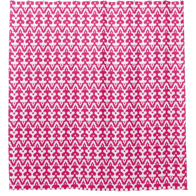 Rideaux De Douche Modèle marocain Ikat Damask, Fuchsia rose & blanc (Devant)