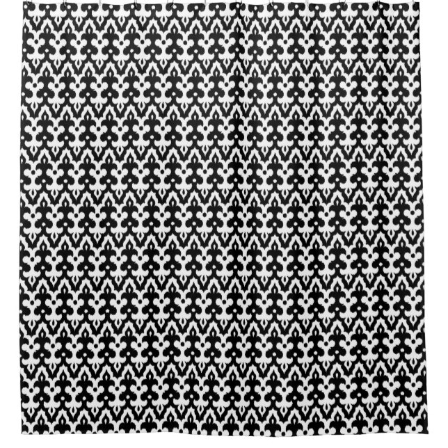 Rideaux De Douche Modèle marocain Ikat Damask, noir et blanc (Devant)