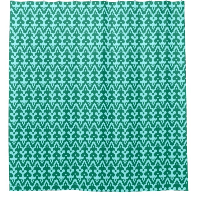 Rideaux De Douche Modèle marocain Ikat Damask, Turquoise et Aqua (Devant)