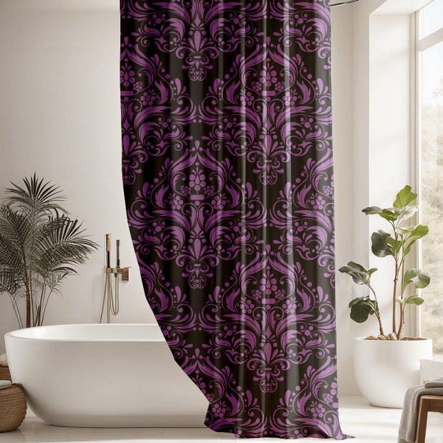 Rideaux De Douche Modèle moderne de Damas noir et violet (Créateur téléchargé)