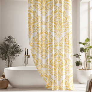 Rideaux De Douche Modèle unique jaune et blanc classique Damas