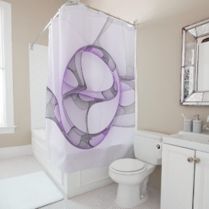 Rideaux De Douche Modern Abstract Fractal Art Lavender Gray