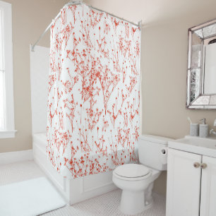 Rideaux De Douche Modern Abstract Red toile Wildflowers on White