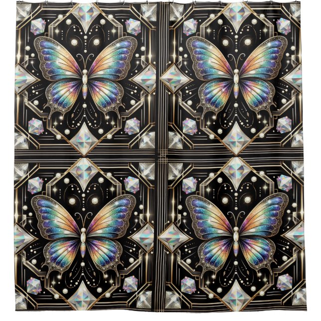 Rideaux De Douche Modern Art Deco Rainbow Butterfly (Devant)
