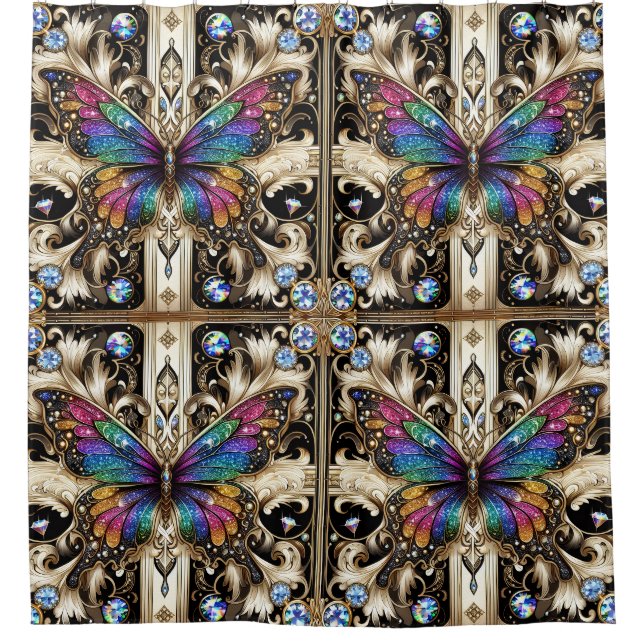Rideaux De Douche Modern Art Nouveau Rainbow Butterfly (Devant)