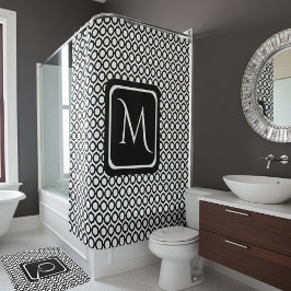 Rideaux De Douche Modern Geometric Monogram Black White