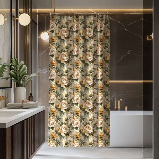 Rideaux De Douche Modern Green Gold Curtain Lux Botanical Accent (Modern Green Gold Curtain Lux Botanical Accent)