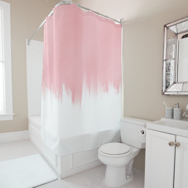 Rideaux De Douche Modern Pink Brush strokes white Design (En situation)