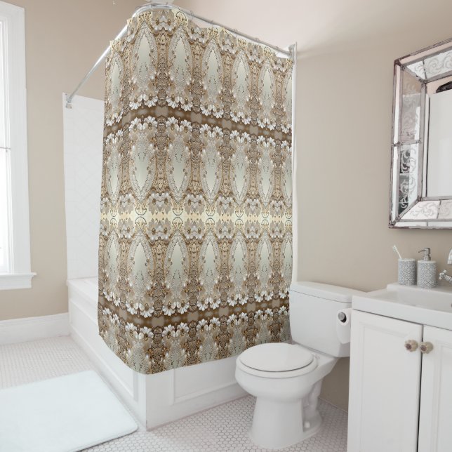 Rideaux De Douche Modern White Flowers Pearls Shower Curtain (En situation)