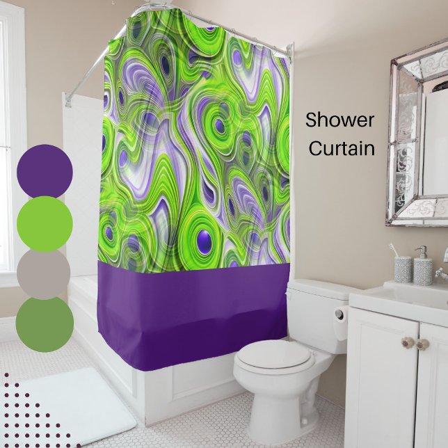 Rideaux De Douche Moderne Abstrait de chaux vert, violet et jaune (Créateur téléchargé)